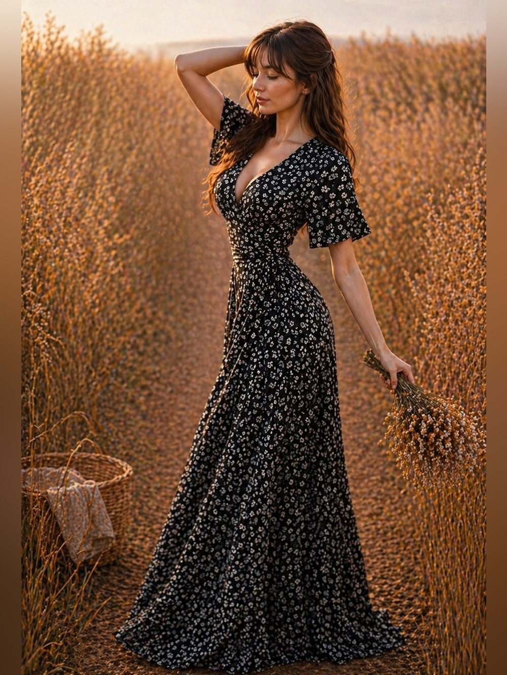 Among Daisies + Moonbeams Fluttery Plunge Wrap Maxi Dress of Storybook Dreams